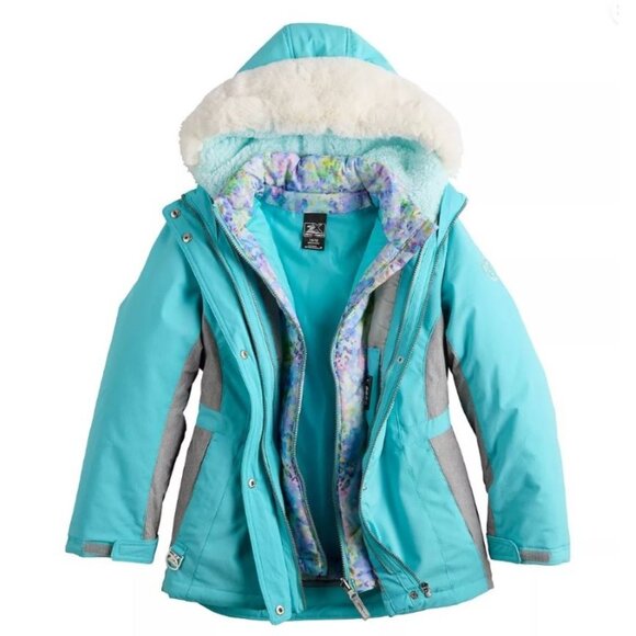 *ZeroXPosur Jacket 3 in 1 System sz 4/5 Hooded Blue Gray All Season Water Resist - Picture 1 of 12